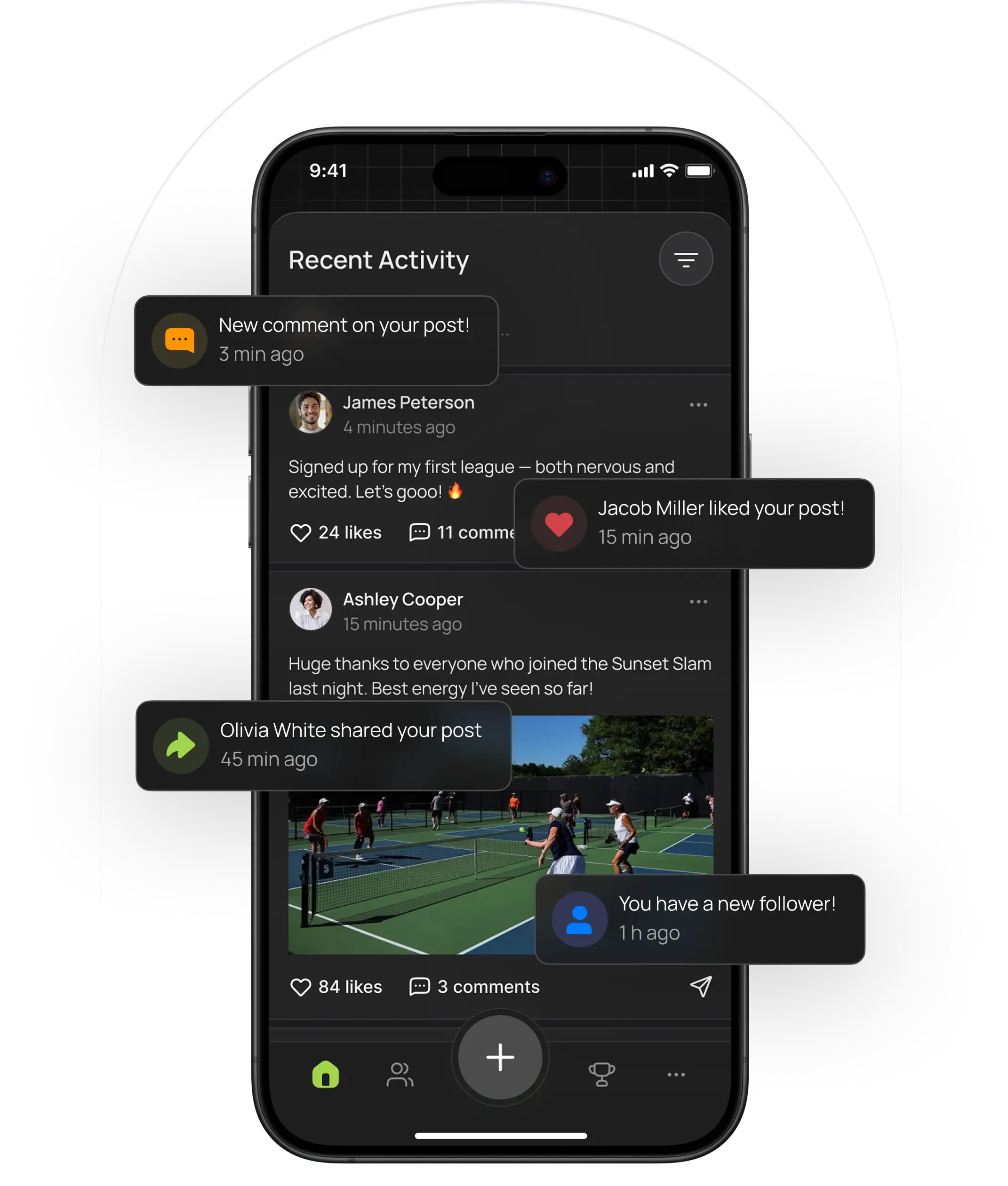 Club chat and event feed